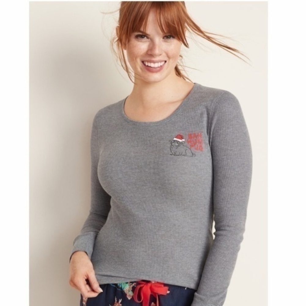 Old Navy • Holiday Dog Bah Hum Pug Thermal Tee